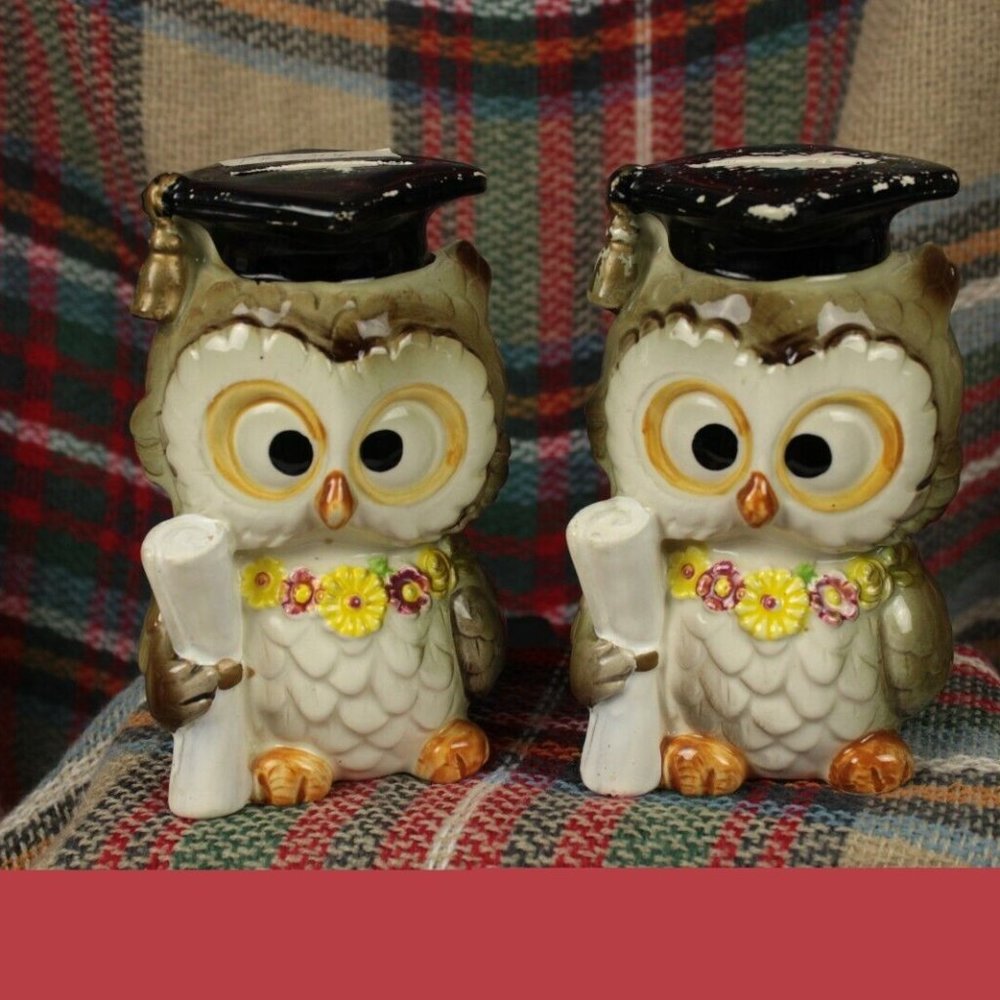 Pair of Graduation Owl Piggy Banks